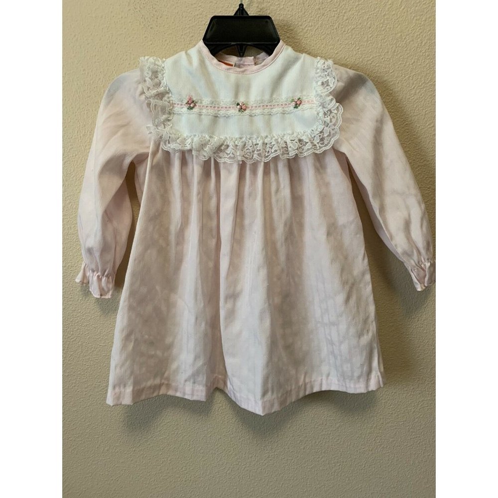 Vintage JcPenny USA Made dress 6 polyester blend pink white lace